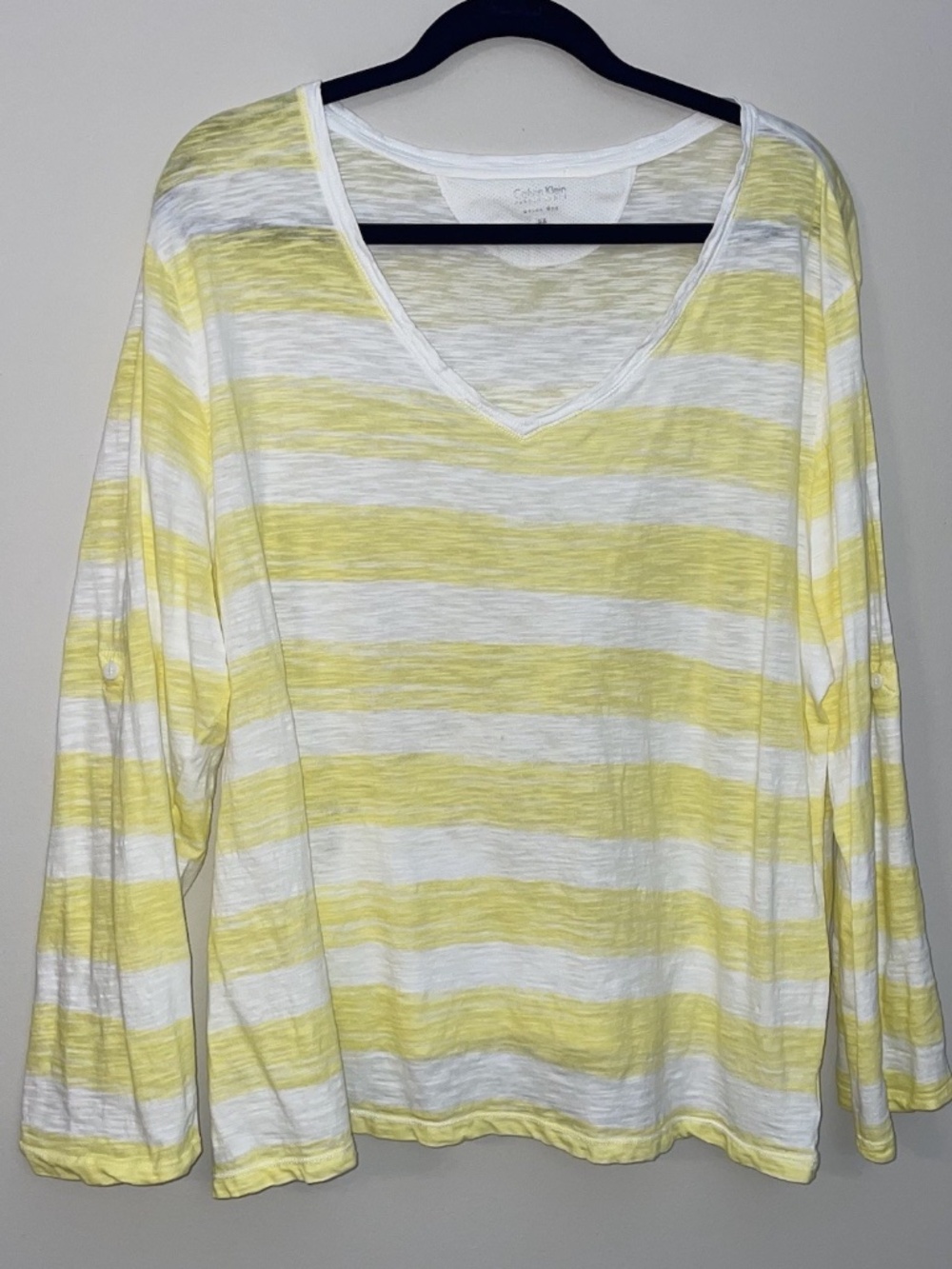 Calvin Klein Women's 3X Performance Tee - V Neck Yellow Quick Dry Slub Cotton